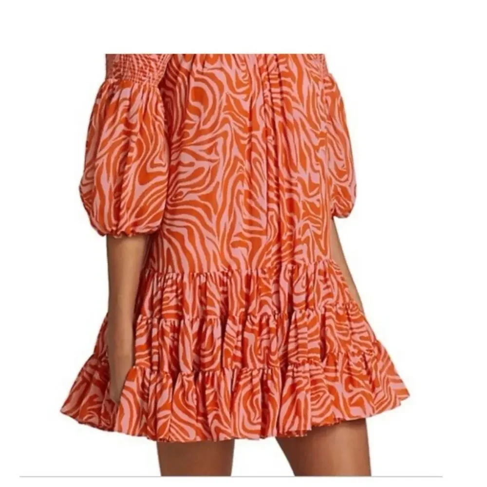 Cinq a Sept Billowed Sleeve Rika Dress Size 6 Orange Pink Smocked Boatneck NWT - Picture 14 of 14